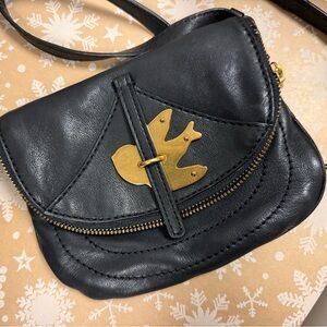 Marc Jacobs Pedal to the Metal Black Leather Crossbody Bag with Gold Bird Accent